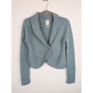 Garnet Hill Cardigan Sweater Lambswool Angora Knit Spring Winter Blue Size S